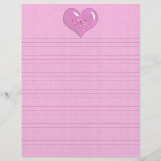 Papier Monogramme Coeur rose chaud Lignes facultatives (Devant)