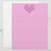 Papier Monogramme Coeur rose chaud Lignes facultatives (Devant / Derrière)