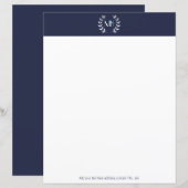Papier Monogramme Couronne de Laurier Bleu Marine (Devant / Derrière)