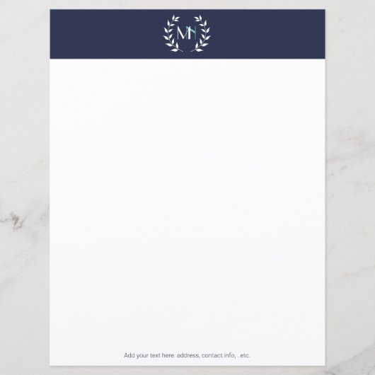 Papier Monogramme Couronne de Laurier Bleu Marine (Devant)