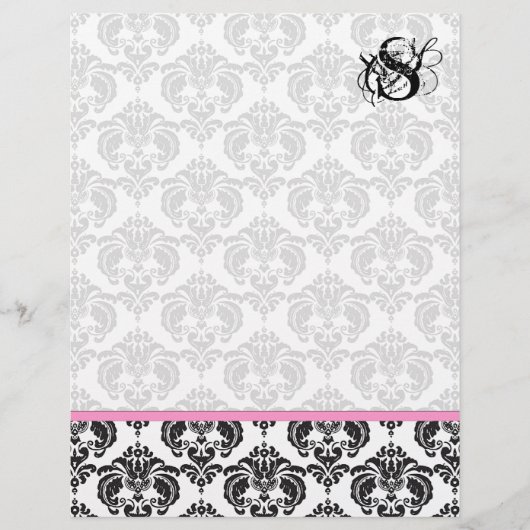 Papier Monogramme de framboise rose Damas (Devant)