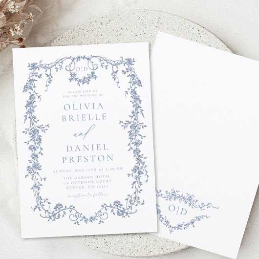 Papier Monogramme de Mariage bleu victorien