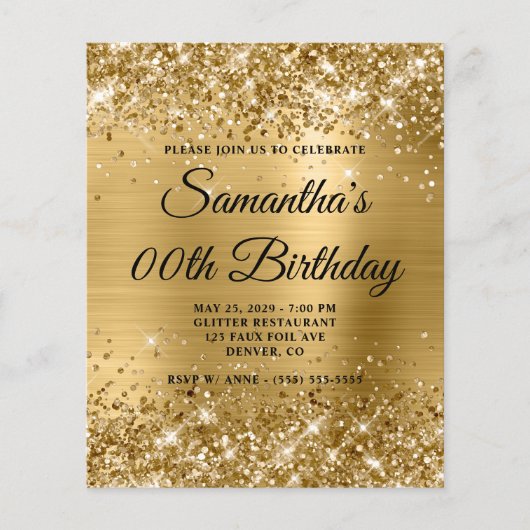 Papier Monogramme d'or Glittery Budget Anniversaire Invit (Devant)