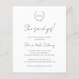 Papier Monogramme Élégant Budget Douche nuptiale Invitati