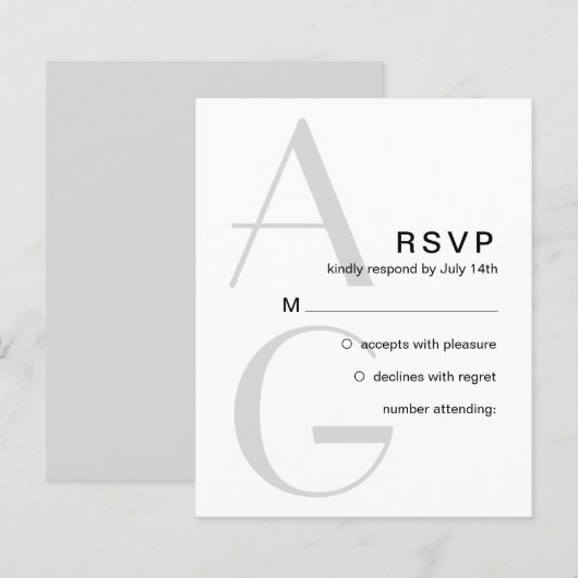 Papier Monogramme élégant. Mariage moderne simple RSVP (Devant / Derrière)