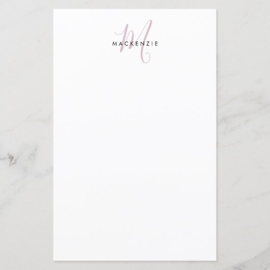 Papier Monogramme élégant moderne blanc rose blush écritu (Devant)