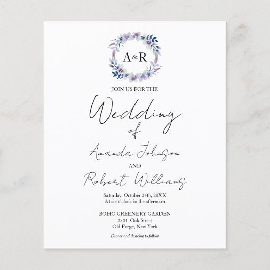 Papier Monogramme Floral Budget Invitations de mariage (Devant)
