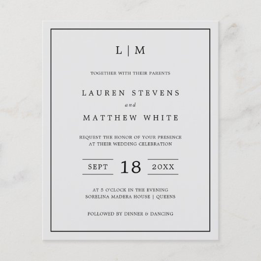 Papier Monogramme gris clair simple - Invitation à un mar (Devant)