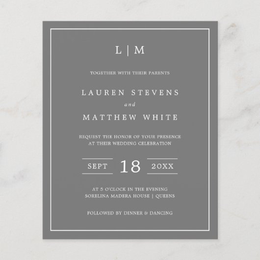 Papier Monogramme gris foncé simple - Invitation au maria (Devant)