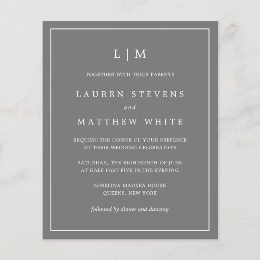 Papier Monogramme gris foncé simple - Invitation au maria (Devant)