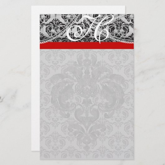 Papier Monogramme gris rouge Paisson noir (Devant / Derrière)