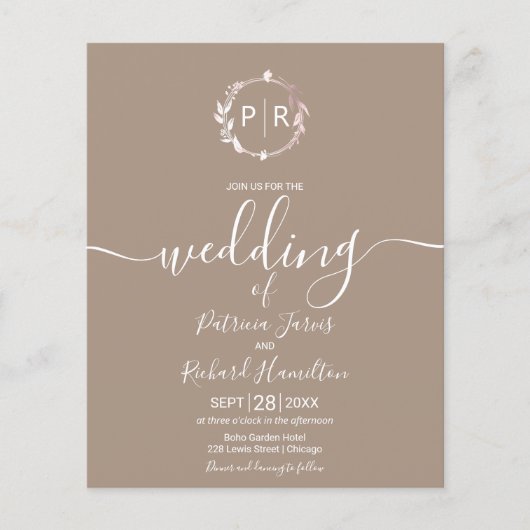 Papier Monogramme Grullo Faire-part de mariage budgétaire (Devant)