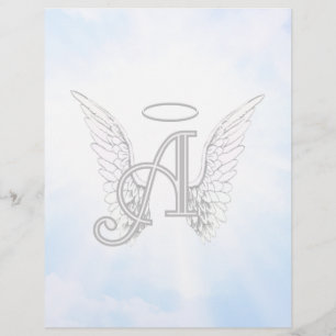 Papier Monogramme initial A, ailes angéliques et halo ave