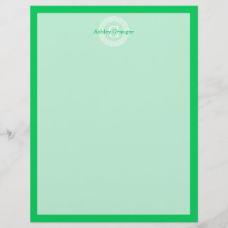 Papier Monogramme Initial Cadre Rond Émeraude Grec Blanc