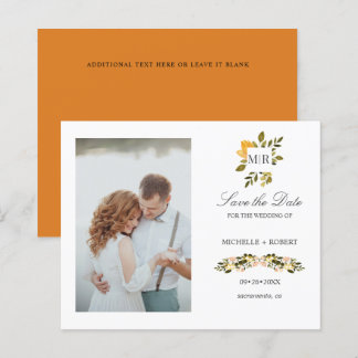 Papier Monogramme Jaune Floral Photo Mariage ENREGISTRER