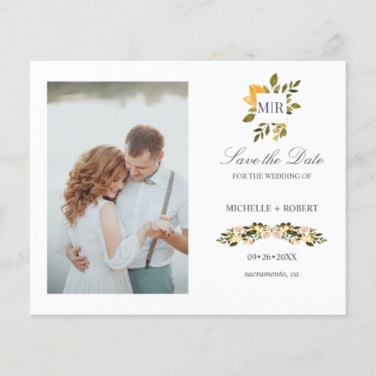 Papier Monogramme Jaune Floral Photo Mariage ENREGISTRER  (Devant)