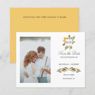 Papier Monogramme Jaune Floral Photo Mariage ENREGISTRER