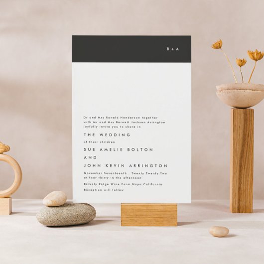 Papier Monogramme moderne Noir Blanc Budget Mariage Invit