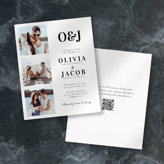 Papier Monogramme moderne QR Code Faire-part de mariage p