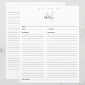 Papier Monogramme Noir Blanc Moderne Recettes Par Recette (Devant / Derrière)