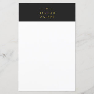 Papier Monogramme Noir Moderne minimaliste stationnaire