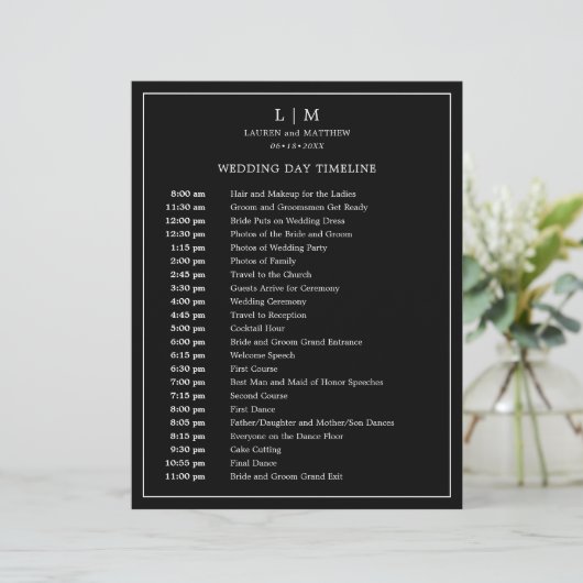 Papier Monogramme noir simple Elégant Mariage chronologiq (Debout devant)