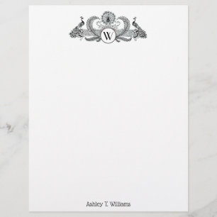 Papier Monogramme Paons Vintage
