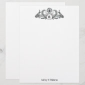 Papier Monogramme Paons Vintage (Devant / Derrière)