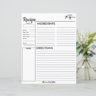 Papier Monogramme personnalisé de la cuisine de.. Recette