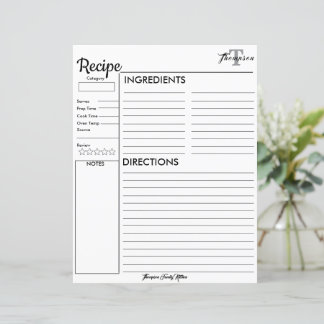Papier Monogramme personnalisé de la cuisine de.. Recette