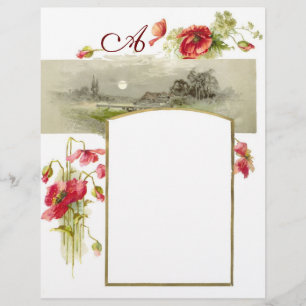Papier MONOGRAMME ROMANTİCA / POPIES, rouge, vert, blanc