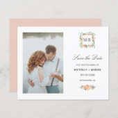 Papier Monogramme Rose Floral Photo Mariage ENREGISTRER L (Devant / Derrière)