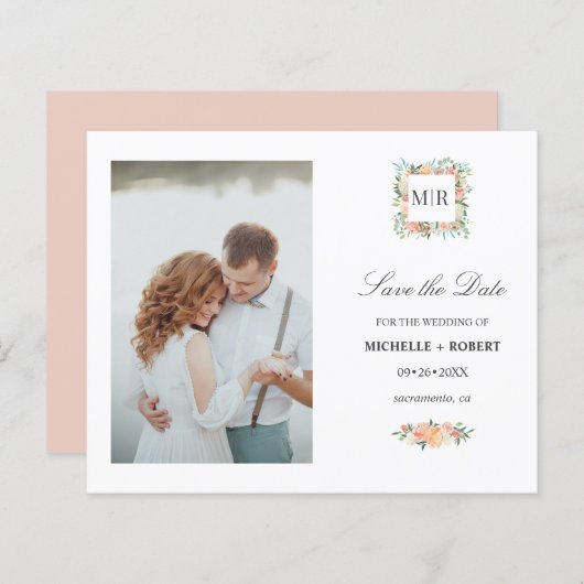 Papier Monogramme Rose Floral Photo Mariage ENREGISTRER L (Devant / Derrière)