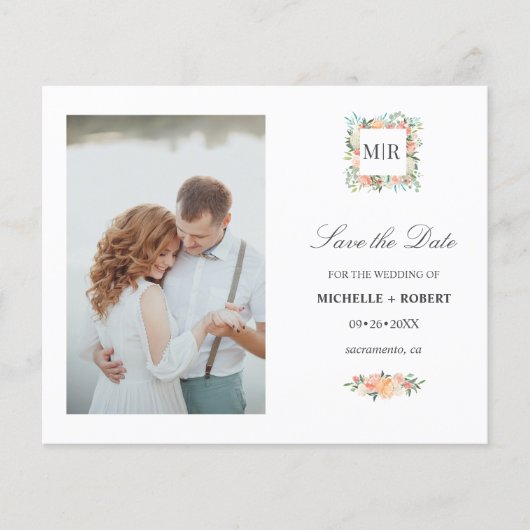 Papier Monogramme Rose Floral Photo Mariage ENREGISTRER L (Devant)