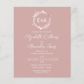 Papier Monogramme rose Invitations de mariage budgétaire (Devant)