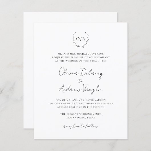 Papier Monogramme Tout en un Faire-part de mariage budgét (Devant / Derrière)