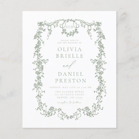 Papier Monogramme victorien budget Mariage vert français (Devant)