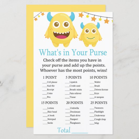 Papier Monster Ce qui est dans votre baby shower de jeu d (Devant / Derrière)