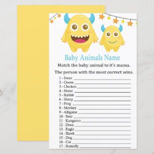 Papier Monstre Jaune Bébé Animaux Nom Jeu
