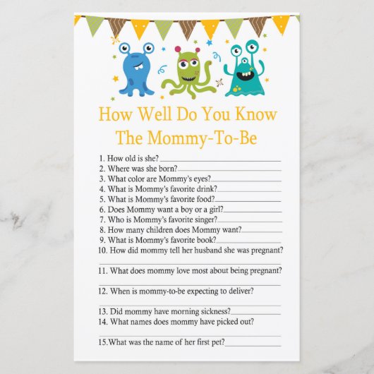 Papier Monstres Connaissez-vous bien le jeu de baby showe (Devant)