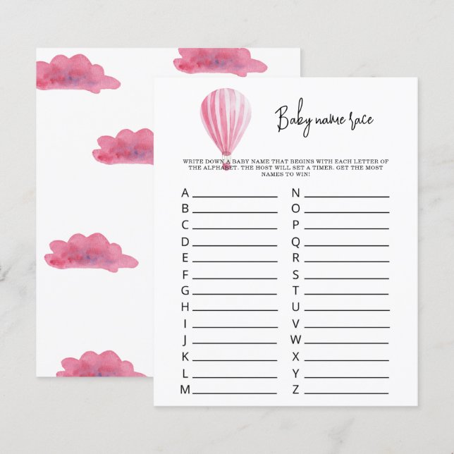 Papier Montgolfière - Jeu de course de prénoms pour bébé (Devant / Derrière)