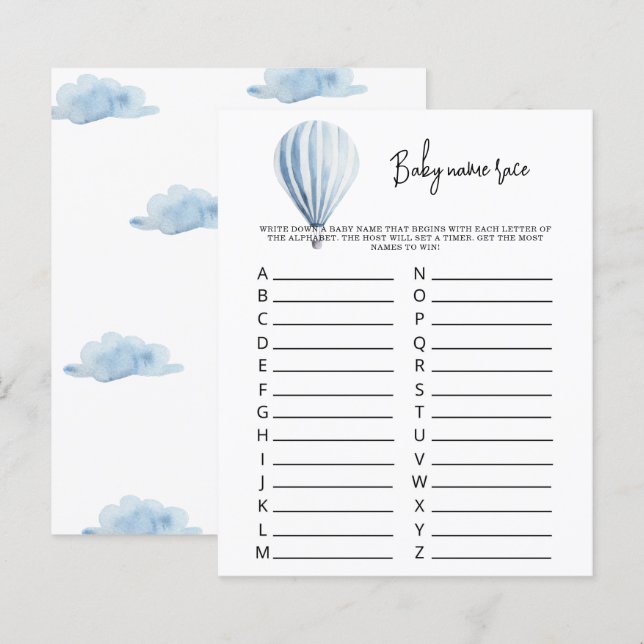 Papier Montgolfière - Jeu de course de prénoms pour bébé (Devant / Derrière)