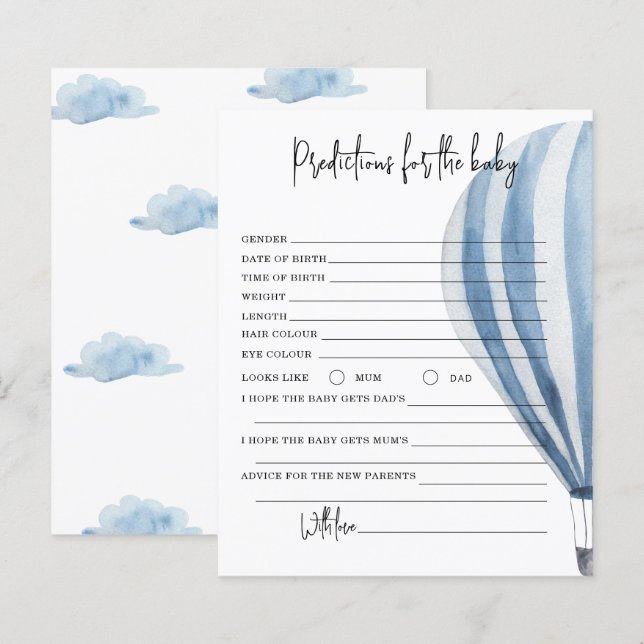 Papier Montgolfière - prédictions et conseils bébé (Devant / Derrière)