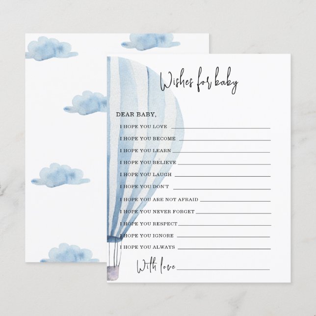 Papier Montgolfière | souhaits pour bébé (Devant / Derrière)