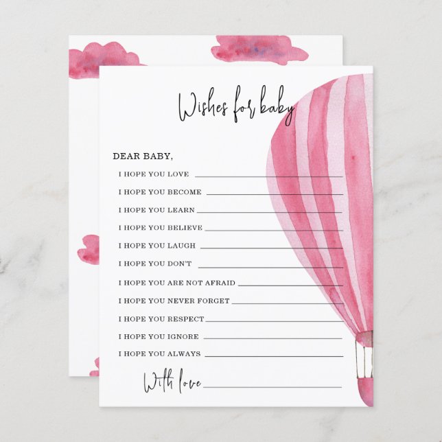 Papier Montgolfière | voeux pour bébé (Devant / Derrière)