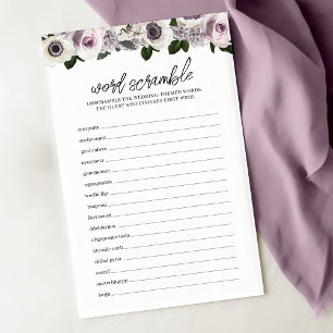 Papier Moody Anemone et Purple Floral Word Scramble Jeu