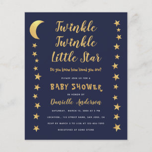Papier Moon Stars Blue Gold Budget Baby shower Invitation
