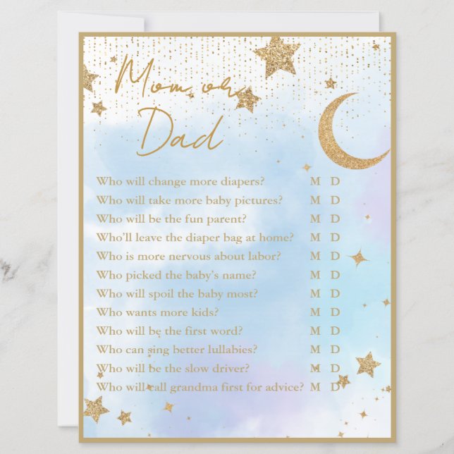Papier Moon & Stars Maman ou Papa Baby shower Jeu (Devant)