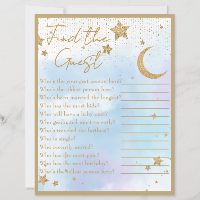 Papier Moon & Stars Trouvez le jeu de Baby shower invité (Devant)