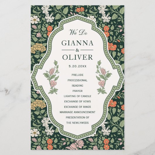 Papier Morris Floral Garden Cérémonie de mariage Programm (Devant)